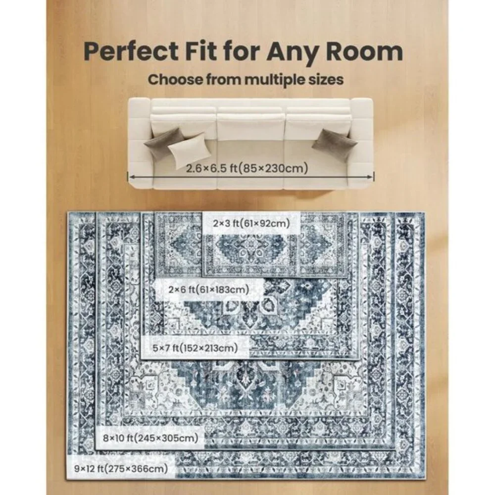 New 8x10 Washable Area Rug Vintage Non-Slip Large Carpet for Living Room Home